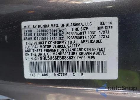 2014 Honda Odyssey Ex-L z USA, uszkodzony, nr VIN 5FNRL5H66EB088632